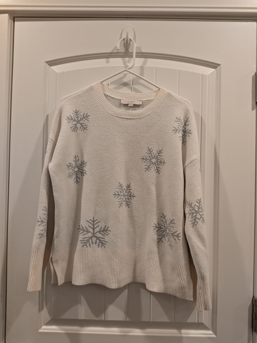 Loft Women's White Snowflake Crewneck Sweater
